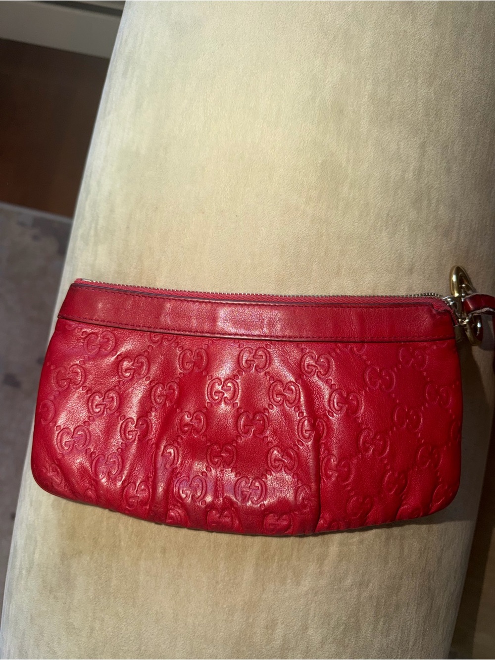 Gucci Embossed Red Leather Wristlet Pouch